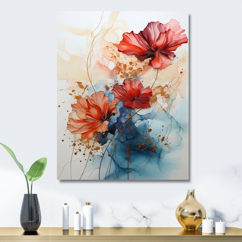 Designart "Red Teal Abstract Fractal" Fractals Metal Wall Art Living Room Bed Bath & Beyond